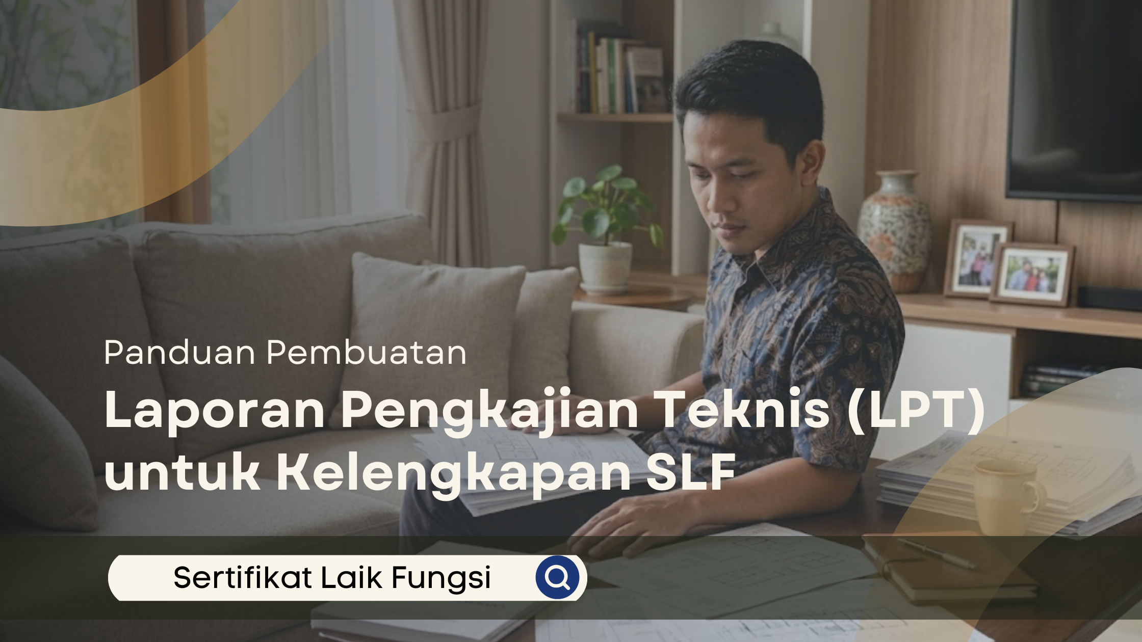Konsultan menjelaskan pentingnya audit SLF kepada klien dalam diskusi profesional di kantor dengan bantuan laptop.