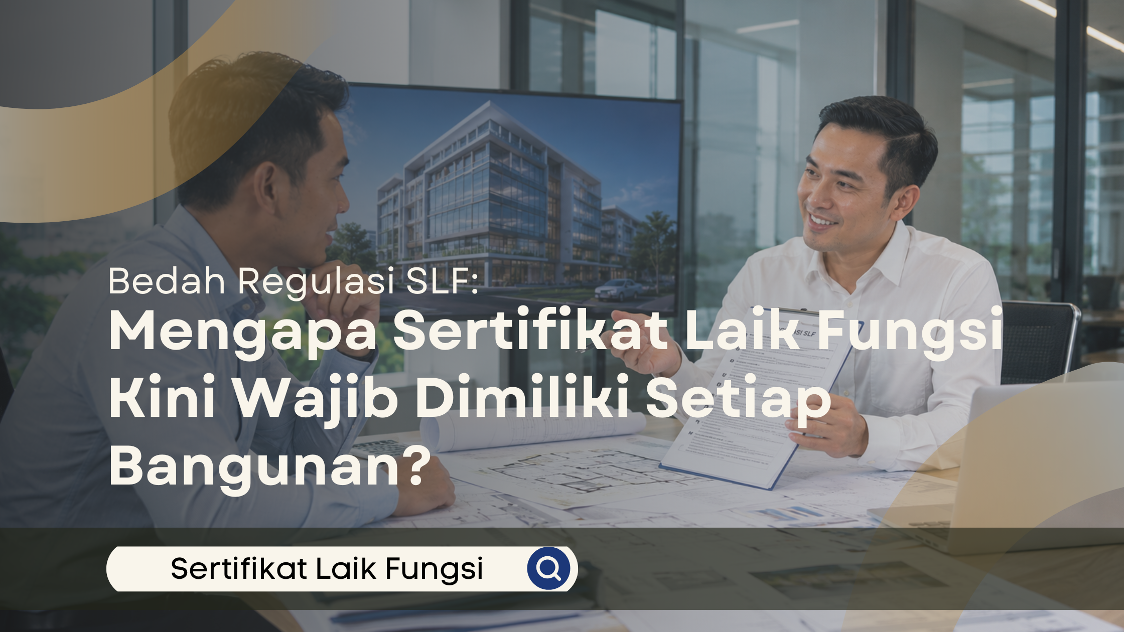 Konsultan menjelaskan regulasi Sertifikat Laik Fungsi kepada pemilik bangunan dalam sesi konsultasi profesional.