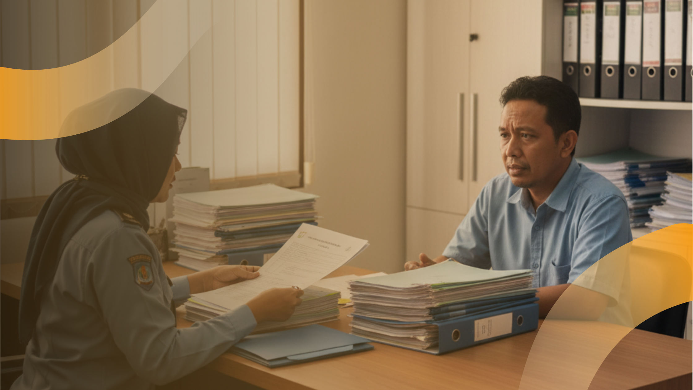 Seorang bapak yang tidak memiliki SLF, Dipanggil Oleh Pihak Yang Berwenang. dan Terlihat Bahwa Bapak Itu Nampak sedih Dan Menyesal