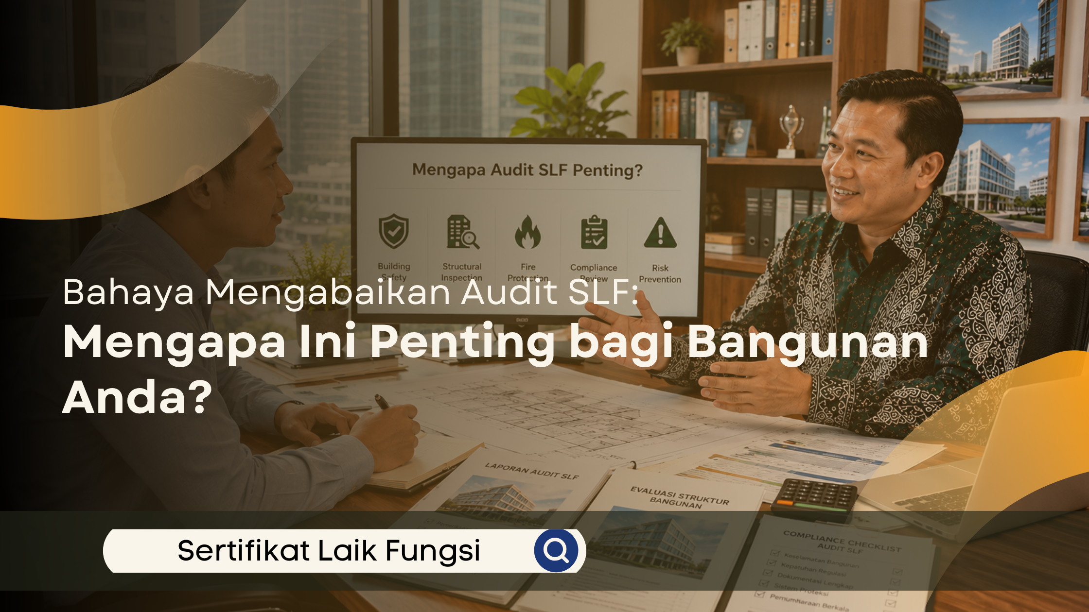 Konsultan menjelaskan pentingnya Audit SLF kepada pemilik bangunan dalam sesi konsultasi profesional.